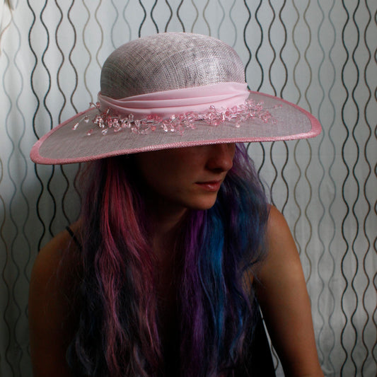 Pink Beaded Sinamay Sunhat